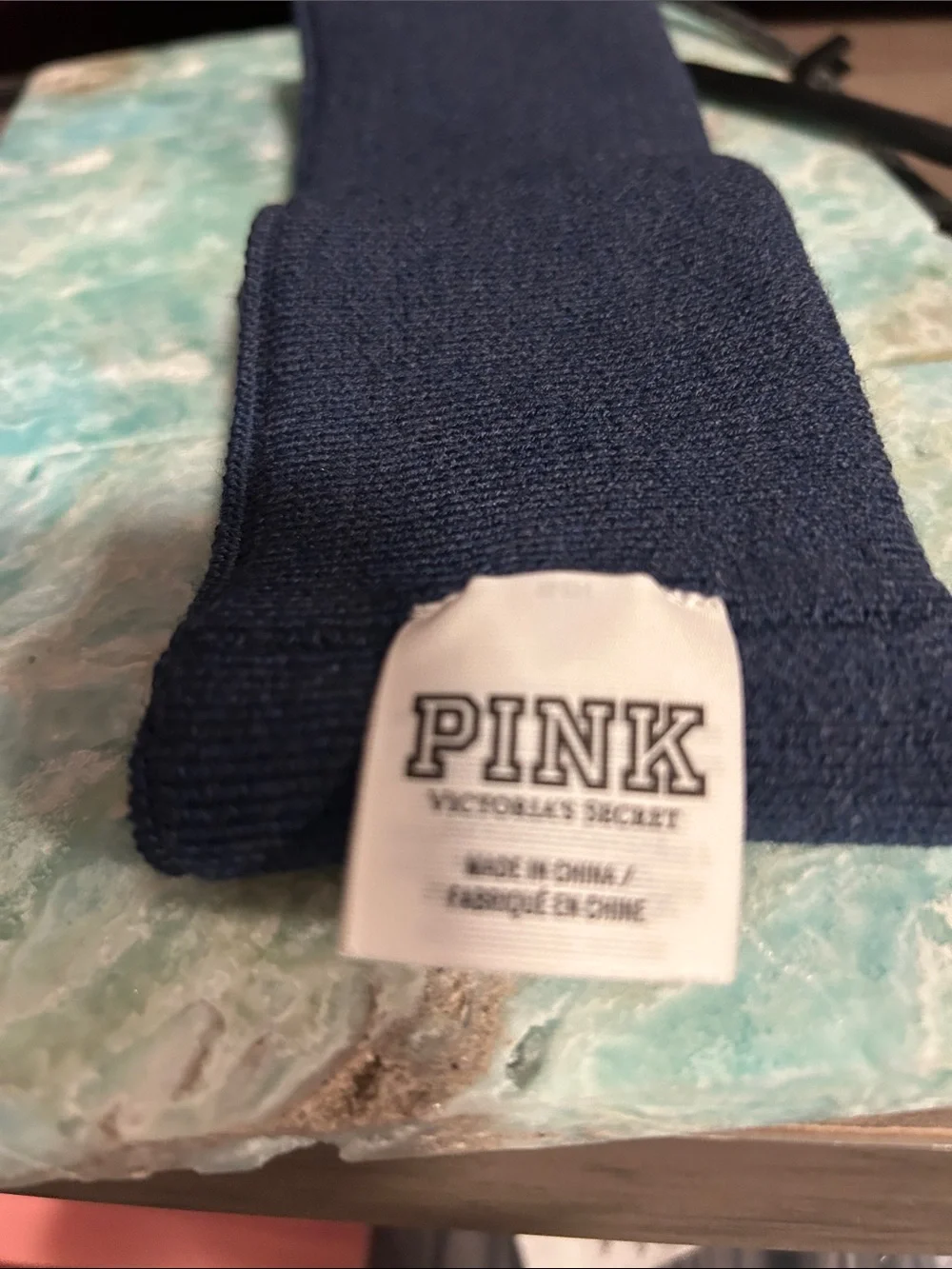 Pink Victoria Secret Navy Knit Headband with Embroidered Crest